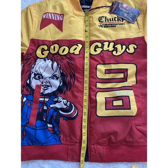 Reason X Chucky Good Guys Varsity Bomber Racing Red Jacket Men’s Sz L NEW - Picture 9 of 15